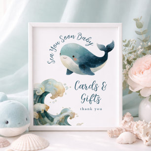 Sea You Soon クジラのカードとギフトベビーシャワーサイン ポスター