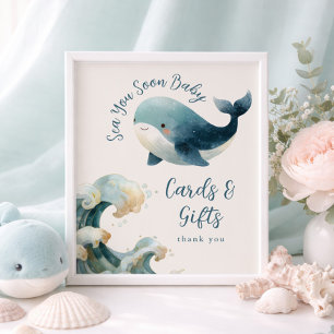 Sea You Soon クジラのカードとギフト ベビーシャワー アイボリー ポスター