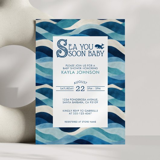 Sea You Soon ベビーシャワーストーリーブックの幻想的な波 招待状