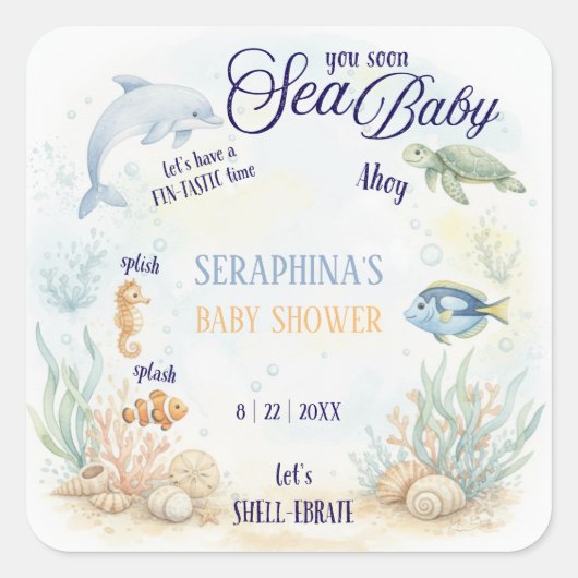 Sea You Soon ベビーシャワー スクエアシール (正面)