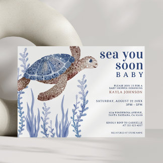 Sea You Soon 水彩の海の中ベビーシャワー 招待状