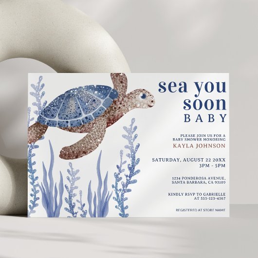 Sea You Soon 水彩の海の中ベビーシャワー 招待状