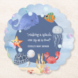 Sea You Soon 水彩 青い少年 海の生き物 ペーパーコースター