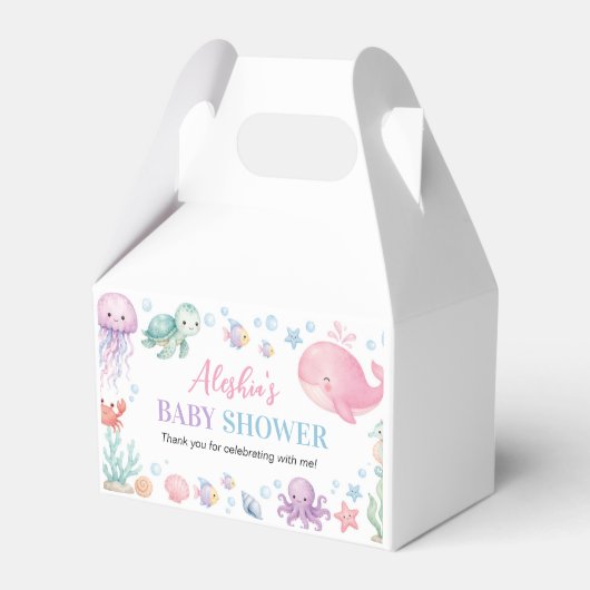 Sea You Soon 海の動物 ベビーシャワーのお菓子箱 フェイバーボックス (正面サイド)