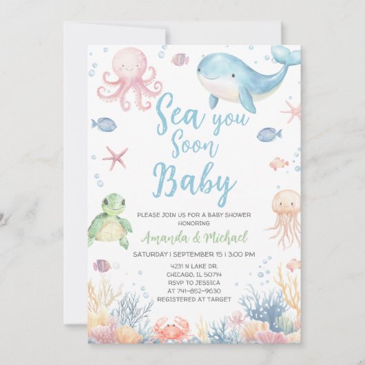 Sea You Soon Baby アンダー・ザ・シー ベビーシャワー 招待状 (正面)