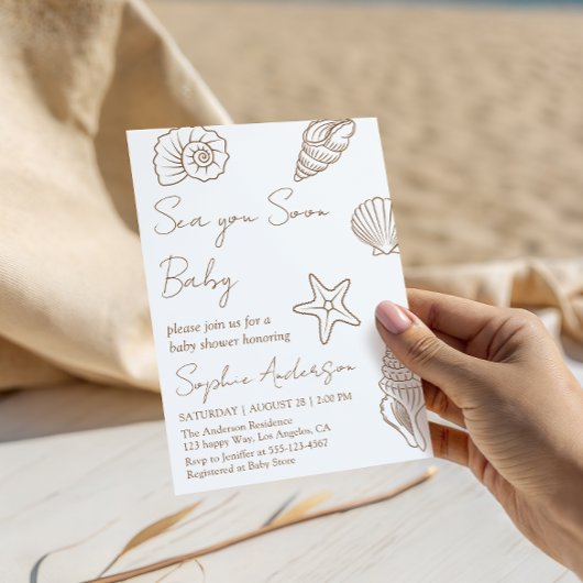 Sea You Soon Baby 海辺の貝殻ベビーシャワー 招待状
