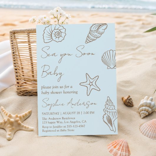 Sea You Soon Baby 海辺の貝殻ベビーシャワー 招待状