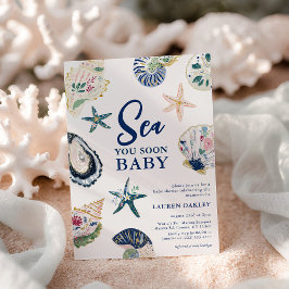 Sea you soon Baby 貝殻 海辺のベビーシャワー 招待状