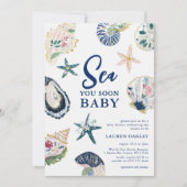 Sea you soon Baby 貝殻 海辺のベビーシャワー 招待状 (正面)
