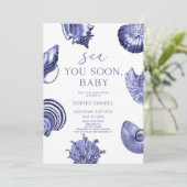 Sea You Soon, Baby 青い貝殻のベビーシャワー 招待状 (スタンド正面)