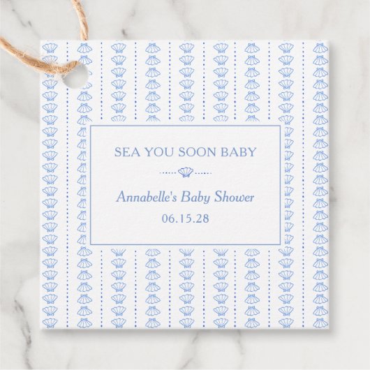 Sea You Soon Baby! Blue Coastal Beach Baby Shower フェイバータグ (正面)