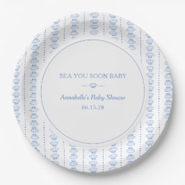Sea You Soon Baby! Blue Coastal Beach Baby Shower ペーパープレート