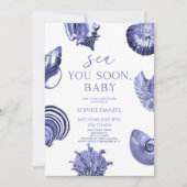 Sea You Soon, Baby Blue Seashells Baby Shower 招待状 (正面)