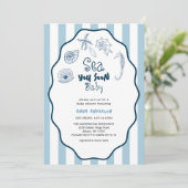 Sea You Soon Baby Blue Seashells Cute Baby Shower  招待状 (スタンド正面)
