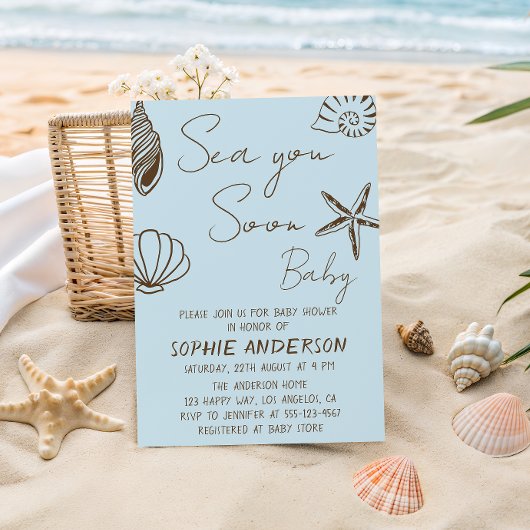 Sea You Soon Baby Boho Coastal Baby Shower  招待状