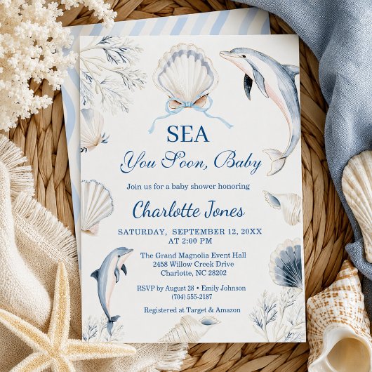 Sea You Soon Baby Boy Coastal Baby Shower 招待状