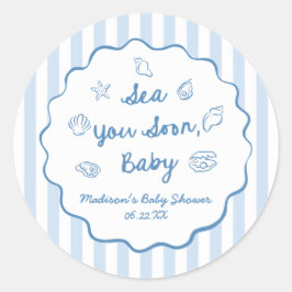 Sea You Soon Baby Coastal Baby Shower ラウンドシール
