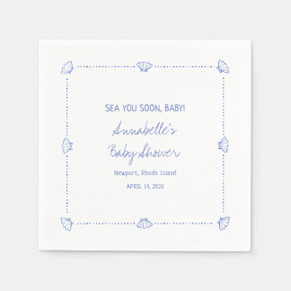 Sea You Soon Baby Hand Drawn Seashells Baby Shower スタンダードカクテルナプキン