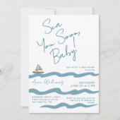 Sea You Soon Baby Nautical Waves Blue Boy Shower 招待状 (正面)