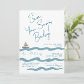 Sea You Soon Baby Nautical Waves Blue Boy Shower 招待状 (スタンド正面)