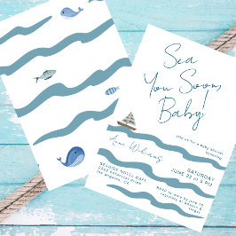 Sea You Soon Baby Nautical Waves Blue Boy Shower 招待状