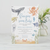 Sea You Soon Baby Ocean Animals Baby Shower 招待状 (スタンド正面)