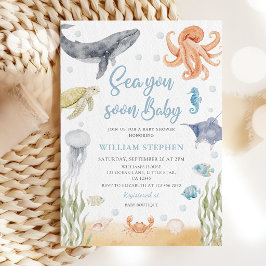 Sea You Soon Baby Ocean Animals Baby Shower 招待状