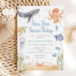 Sea You Soon Baby Ocean Animals Baby Shower 招待状