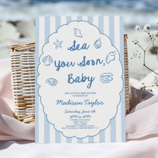 Sea You Soon, Baby Seashell Coastal Baby Shower 招待状