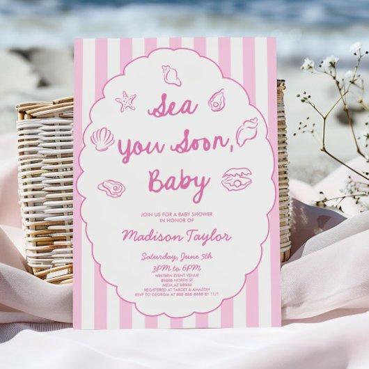 Sea You Soon, Baby Seashell Coastal Baby Shower 招待状