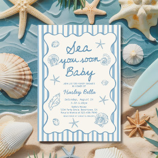 Sea You Soon Baby Seashell Coastal Baby Shower 招待状