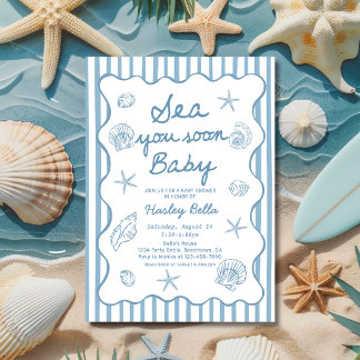 Sea You Soon Baby Seashell Coastal Baby Shower 招待状