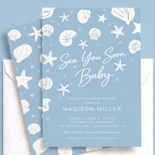 Sea You Soon Baby Shower Blue Coastal 招待状
