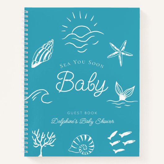 Sea You Soon Baby Shower Blue Guest Book ノートブック (正面)