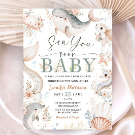 Sea You Soon Baby Shower Boho Ocean Girl  招待状