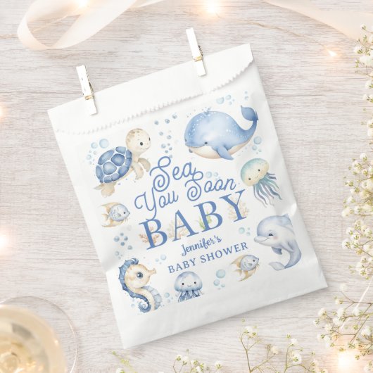 Sea You Soon Baby Shower Boy Blue Ocean フェイバーバッグ (クリップ留めされた状態)