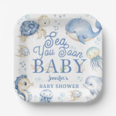 Sea You Soon Baby Shower Boy Blue Ocean ペーパープレート (正面)
