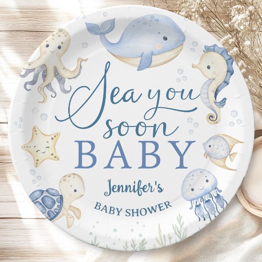 Sea You Soon Baby Shower Boy Blue Ocean ペーパープレート