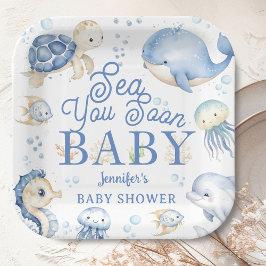 Sea You Soon Baby Shower Boy Blue Ocean ペーパープレート