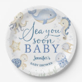 Sea You Soon Baby Shower Boy Blue Ocean ペーパープレート (正面)