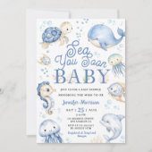 Sea You Soon Baby Shower Boy Blue Ocean   招待状 (正面)