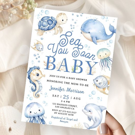 Sea You Soon Baby Shower Boy Blue Ocean   招待状
