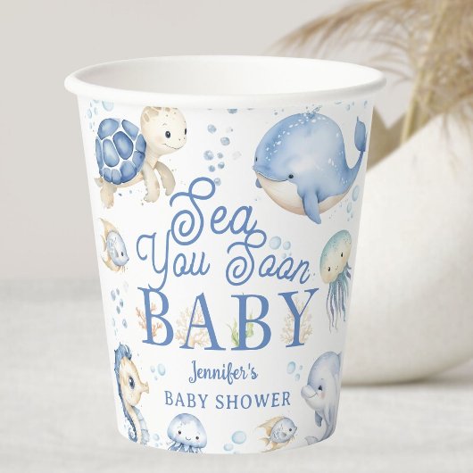 Sea You Soon Baby Shower Boy Blue Ocean 紙コップ
