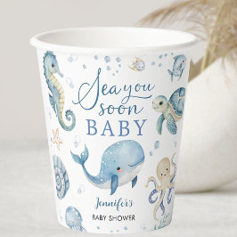 Sea You Soon Baby Shower Boy Blue Ocean 紙コップ
