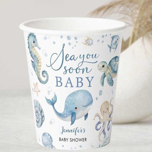 Sea You Soon Baby Shower Boy Blue Ocean 紙コップ
