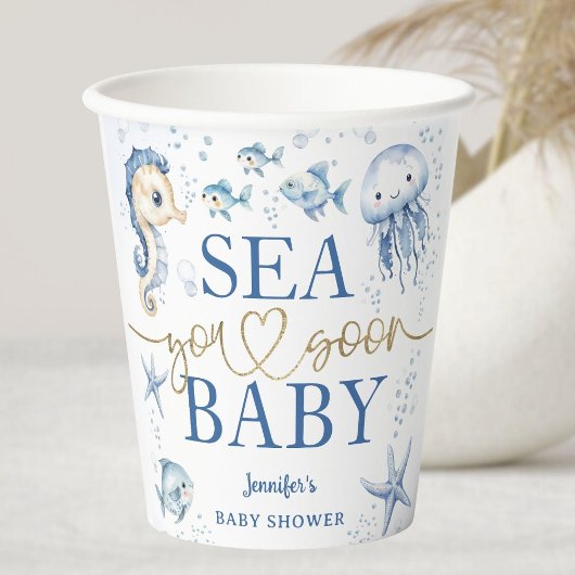 Sea You Soon Baby Shower Boy Blue Ocean 紙コップ