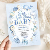 Sea You Soon Baby Shower Boy Blue Ocean Animals 招待状