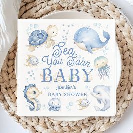 Sea You Soon Baby Shower Boy Blue Ocean Paper スタンダードカクテルナプキン