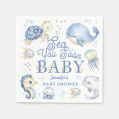 Sea You Soon Baby Shower Boy Blue Ocean Paper スタンダードカクテルナプキン (正面)