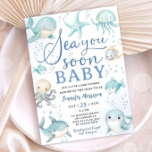Sea You Soon Baby Shower Boy Dusty Blue Ocean 招待状